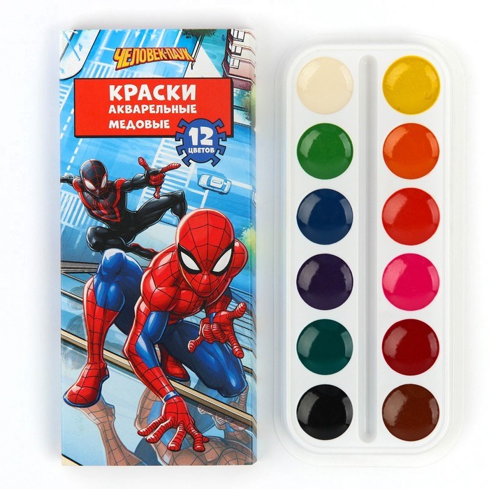 Краски акварель медовая 12 цветов без кисти Человек-паук 9594118 - фото 2766591