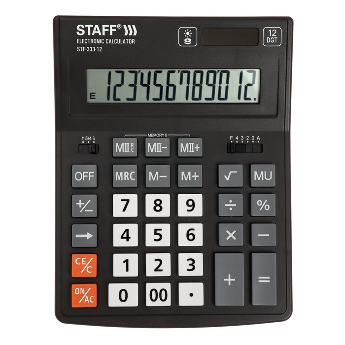 Калькулятор 12-рязрядный 2 источника питания STF-333-12 - фото 2775935