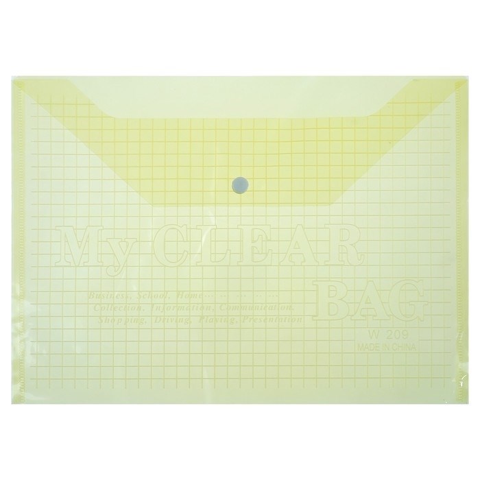Папка-конверт на кнопке, А4, Calligrata "Клетка", прозрачный, жёлтый - фото 2787690