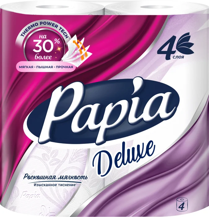 Бумага туалетная Papia Deluxe 4 слоя 4 рулона - фото 2789939