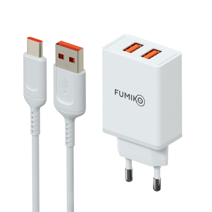 Зарядное устро-во FUMIKO CH13 2USB 2.4А FCH13-07 Type-С белое - фото 2791674