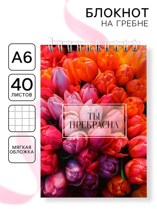 Блокнот А6, 40 л. В клетку. Обложка картон «Ты прекрасна» 758272 - фото 3270631