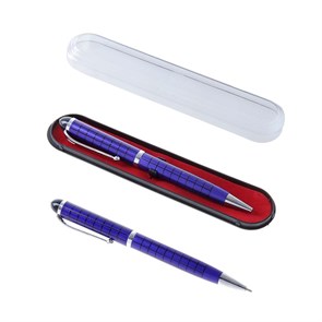 Ручка шариковая подарочная поворотная в пластиковом футляре Шотландка синяя
