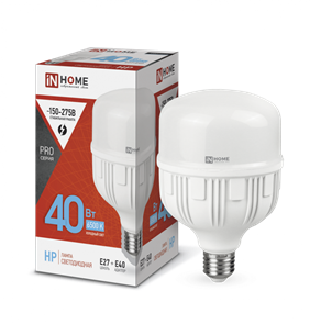 Лампа светодиодная LED-HP-PRO 40Вт 230В Е27 с адаптером E40 6500К 3800Лм IN HOME 1392794